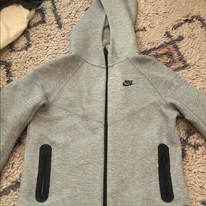 Nike Tech Light Gray Hoodie with Black Zipper